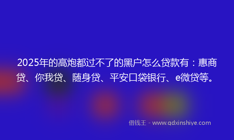 2025年的高炮都过不了的黑户怎么贷款有：惠商贷、你我贷、随身贷、平安口袋银行、e微贷等。