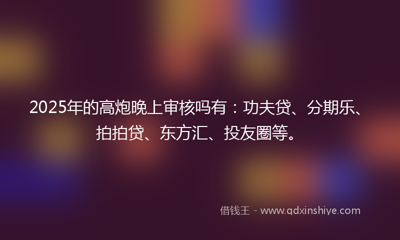 2025年的高炮晚上审核吗有：功夫贷、分期乐、拍拍贷、东方汇、投友圈等。