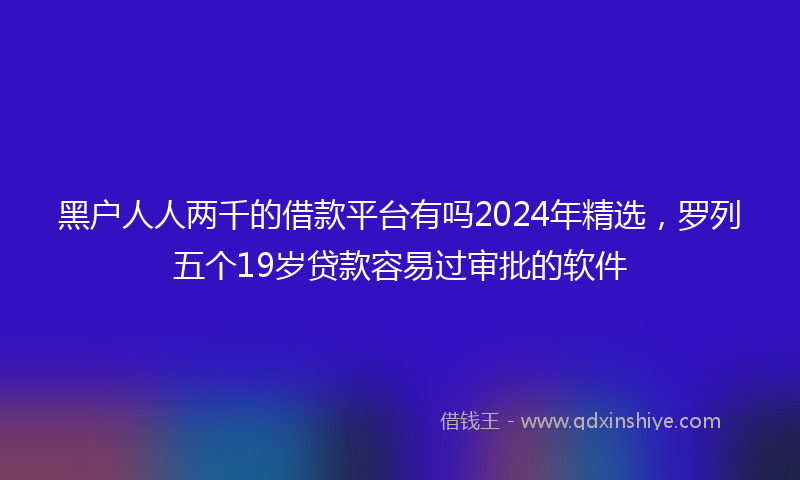 黑户人人两千的借款平台有吗2024年精选，罗列五个19岁贷款容易过审批的软件