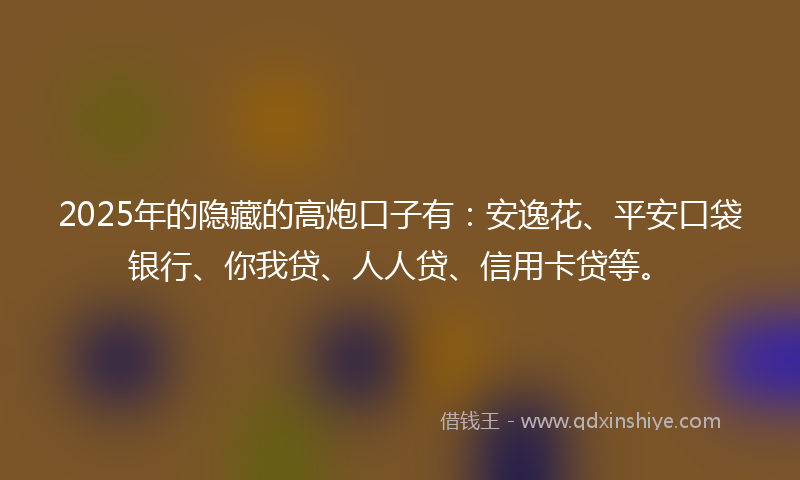 2025年的隐藏的高炮口子有：安逸花、平安口袋银行、你我贷、人人贷、信用卡贷等。