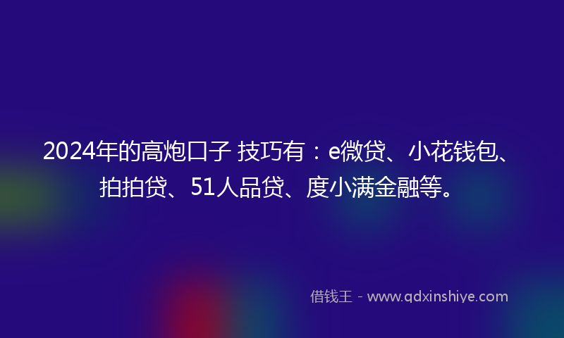 2024年的高炮口子 技巧有：e微贷、小花钱包、拍拍贷、51人品贷、度小满金融等。