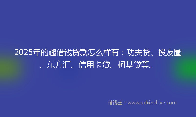 2025年的趣借钱贷款怎么样有：功夫贷、投友圈、东方汇、信用卡贷、柯基贷等。