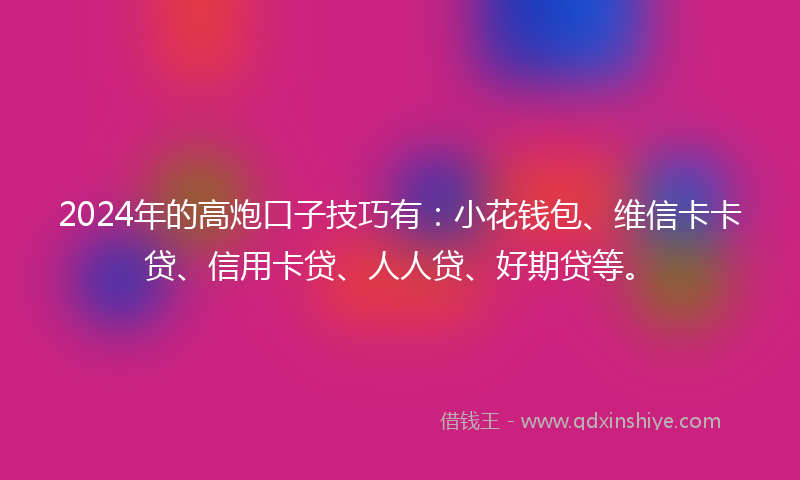 2024年的高炮口子技巧有：小花钱包、维信卡卡贷、信用卡贷、人人贷、好期贷等。