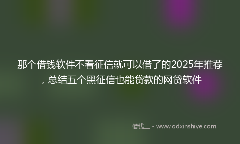 那个借钱软件不看征信就可以借了的2025年推荐，总结五个黑征信也能贷款的网贷软件