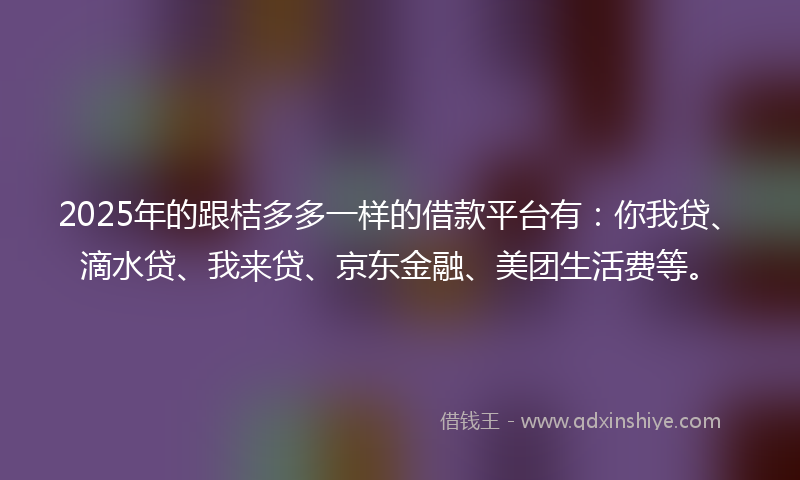 2025年的跟桔多多一样的借款平台有：你我贷、滴水贷、我来贷、京东金融、美团生活费等。