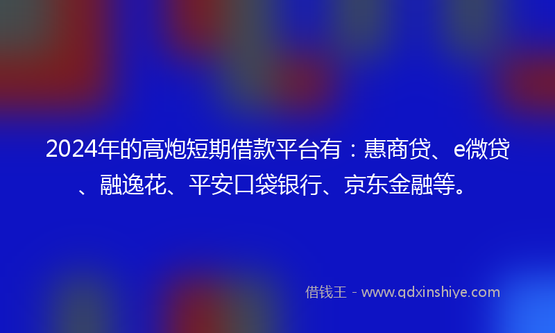 2024年的高炮短期借款平台有：惠商贷、e微贷、融逸花、平安口袋银行、京东金融等。