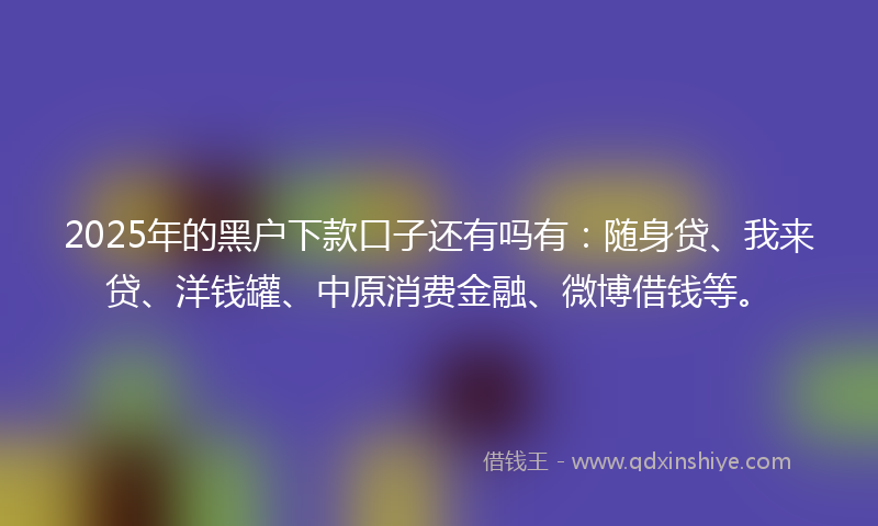 2025年的黑户下款口子还有吗有：随身贷、我来贷、洋钱罐、中原消费金融、微博借钱等。