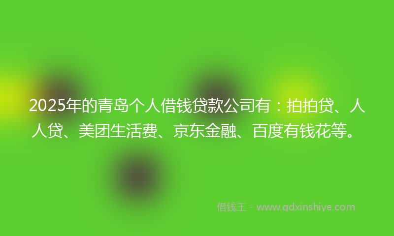 2025年的青岛个人借钱贷款公司有：拍拍贷、人人贷、美团生活费、京东金融、百度有钱花等。