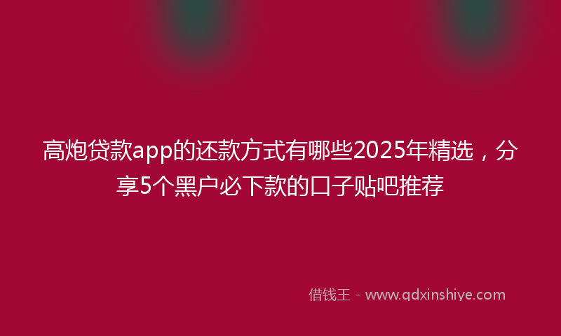 高炮贷款app的还款方式有哪些2025年精选，分享5个黑户必下款的口子贴吧推荐
