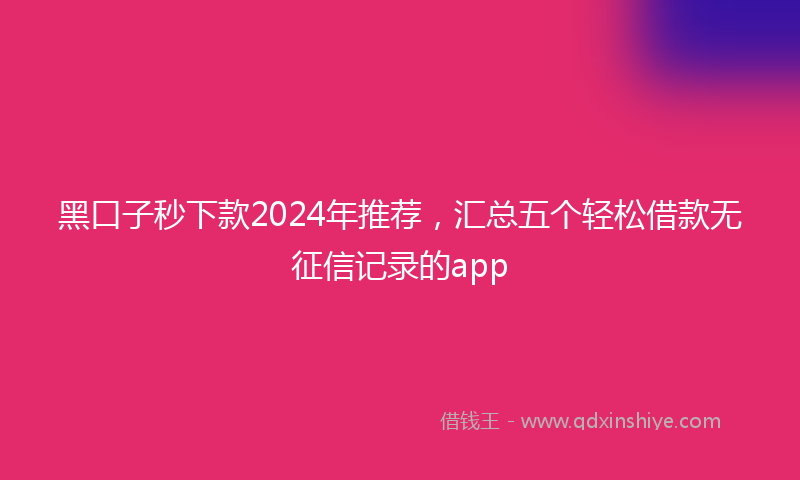 黑口子秒下款2024年推荐，汇总五个轻松借款无征信记录的app