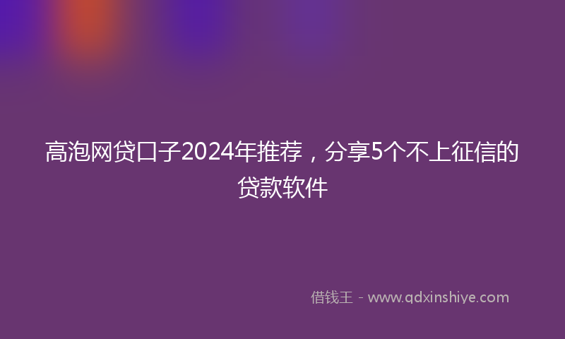 高泡网贷口子2024年推荐，分享5个不上征信的贷款软件