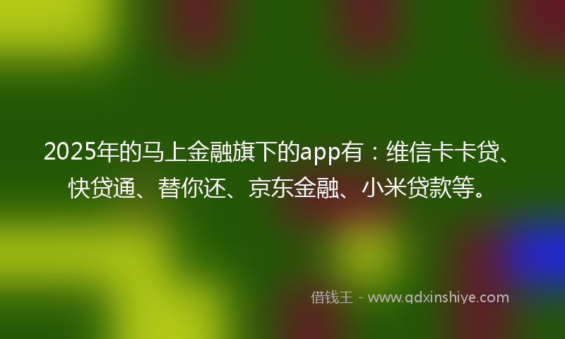 2025年的马上金融旗下的app有：维信卡卡贷、快贷通、替你还、京东金融、小米贷款等。
