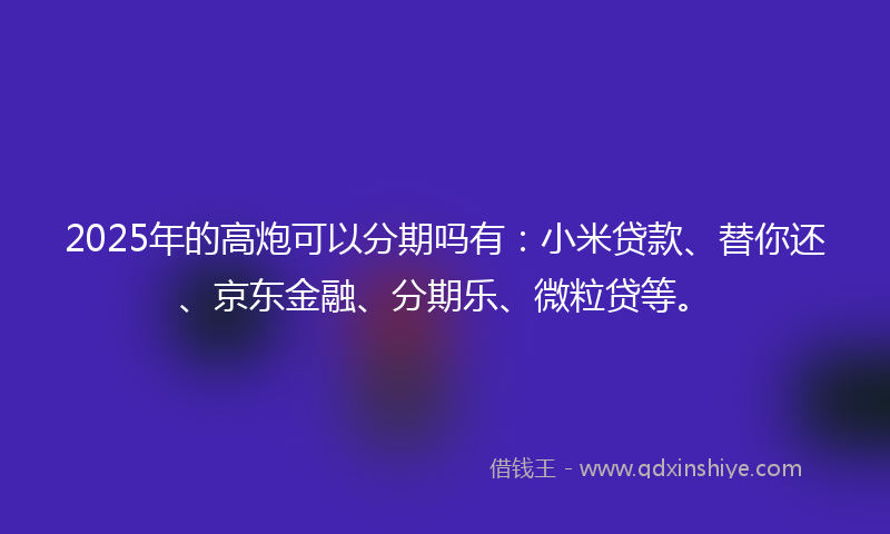 2025年的高炮可以分期吗有：小米贷款、替你还、京东金融、分期乐、微粒贷等。