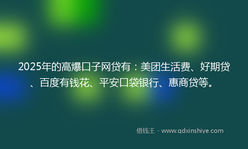 2025年的高爆口子网贷有：美团生活费、好期贷、百度有钱花、平安口袋银行、惠商贷等。