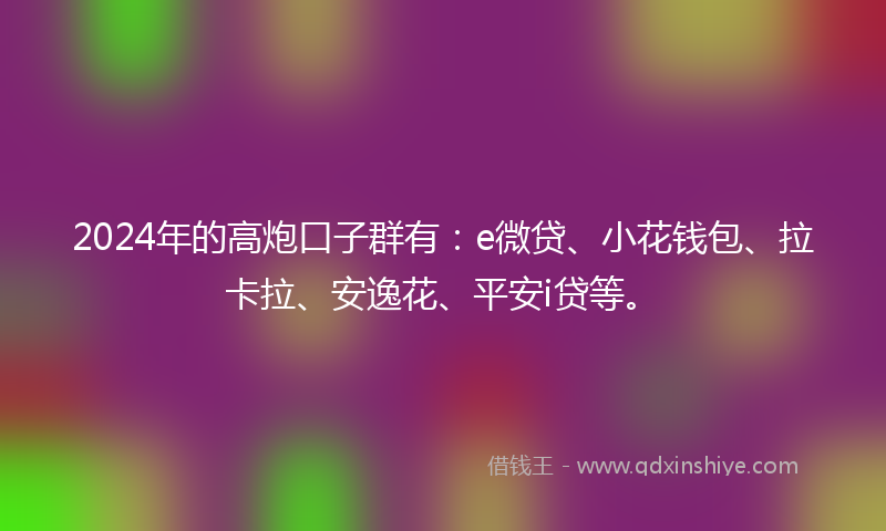 2024年的高炮口子群有：e微贷、小花钱包、拉卡拉、安逸花、平安i贷等。