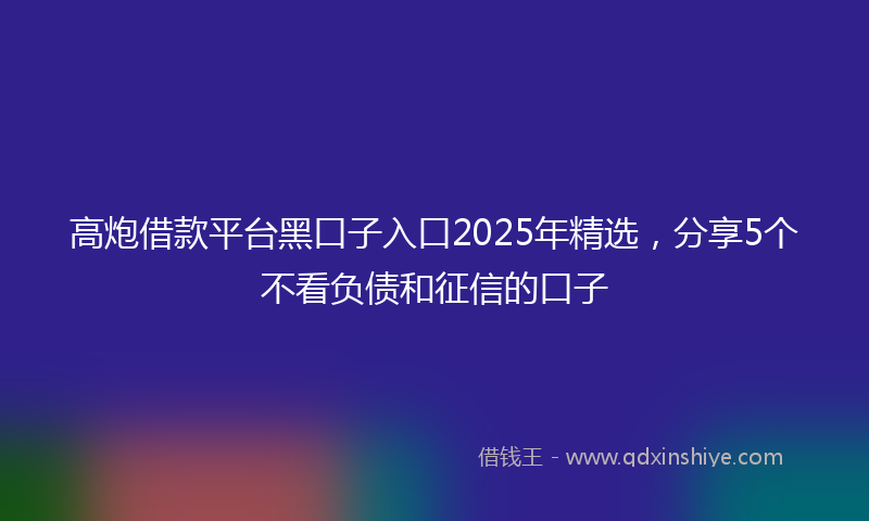 高炮借款平台黑口子入口2025年精选，分享5个不看负债和征信的口子