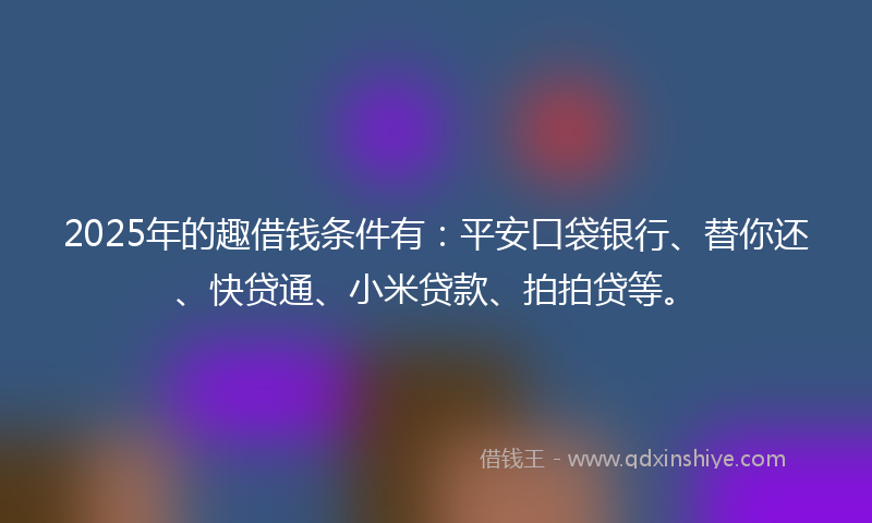 2025年的趣借钱条件有：平安口袋银行、替你还、快贷通、小米贷款、拍拍贷等。