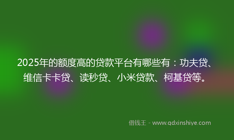 2025年的额度高的贷款平台有哪些有：功夫贷、维信卡卡贷、读秒贷、小米贷款、柯基贷等。