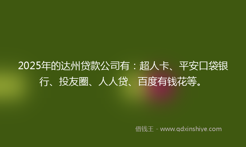 2025年的达州贷款公司有：超人卡、平安口袋银行、投友圈、人人贷、百度有钱花等。
