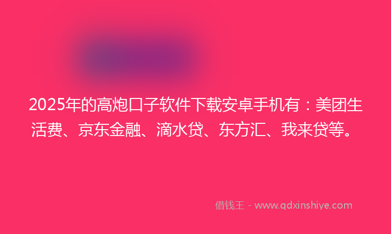 2025年的高炮口子软件下载安卓手机有：美团生活费、京东金融、滴水贷、东方汇、我来贷等。