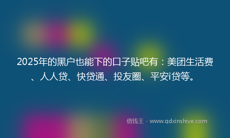 2025年的黑户也能下的口子贴吧有：美团生活费、人人贷、快贷通、投友圈、平安i贷等。