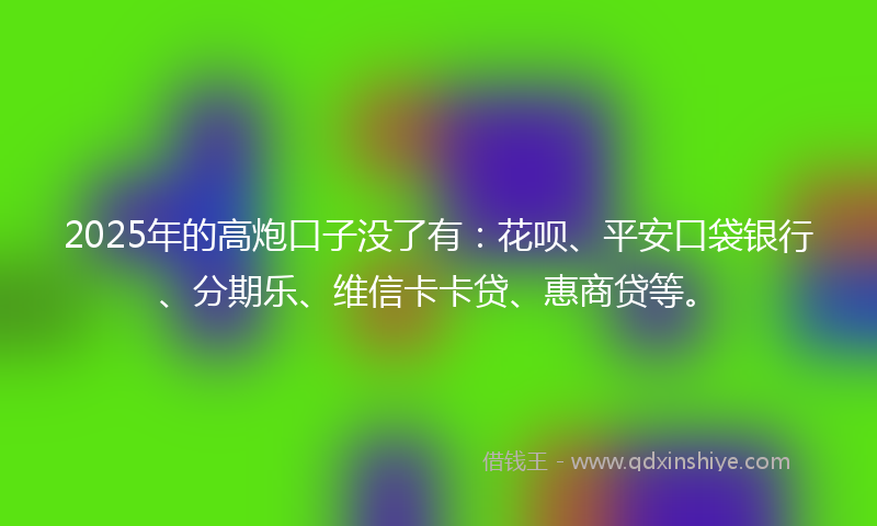 2025年的高炮口子没了有：花呗、平安口袋银行、分期乐、维信卡卡贷、惠商贷等。