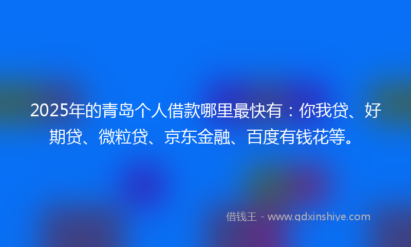 2025年的青岛个人借款哪里最快有：你我贷、好期贷、微粒贷、京东金融、百度有钱花等。