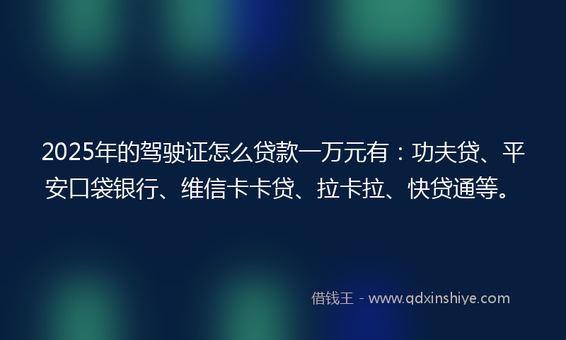 2025年的驾驶证怎么贷款一万元有：功夫贷、平安口袋银行、维信卡卡贷、拉卡拉、快贷通等。