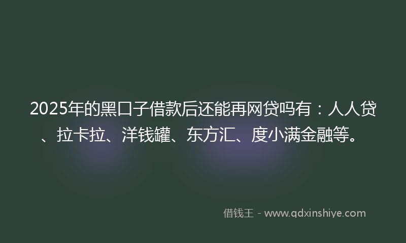 2025年的黑口子借款后还能再网贷吗有：人人贷、拉卡拉、洋钱罐、东方汇、度小满金融等。