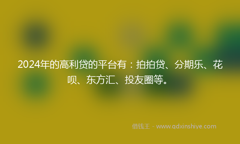 2024年的高利贷的平台有：拍拍贷、分期乐、花呗、东方汇、投友圈等。