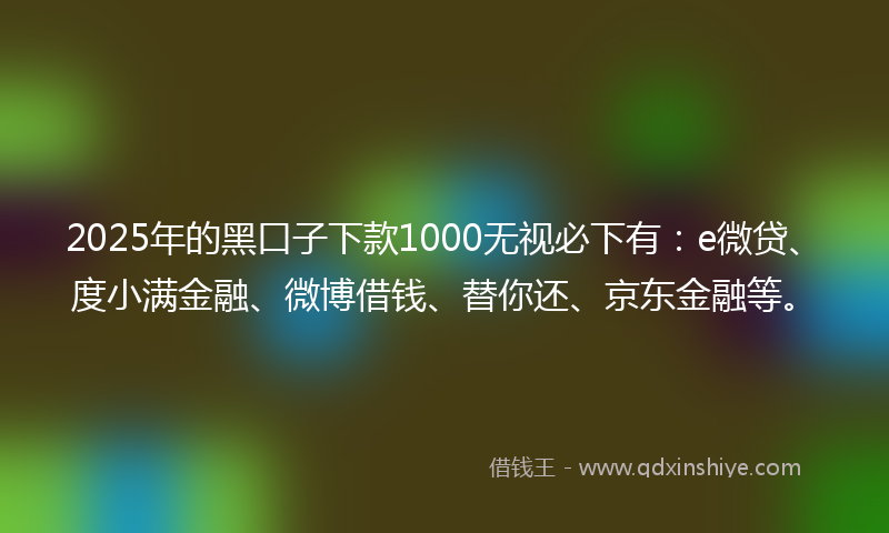 2025年的黑口子下款1000无视必下有：e微贷、度小满金融、微博借钱、替你还、京东金融等。