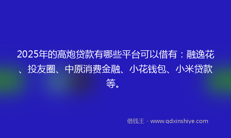 2025年的高炮贷款有哪些平台可以借有：融逸花、投友圈、中原消费金融、小花钱包、小米贷款等。