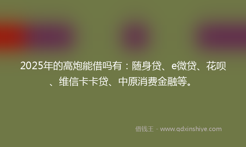 2025年的高炮能借吗有：随身贷、e微贷、花呗、维信卡卡贷、中原消费金融等。