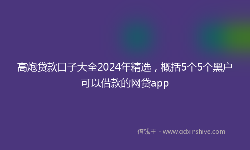 高炮贷款口子大全2024年精选，概括5个5个黑户可以借款的网贷app