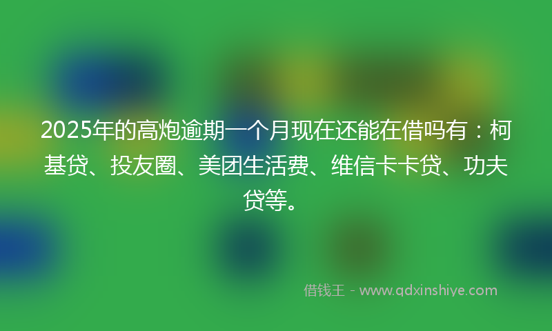 2025年的高炮逾期一个月现在还能在借吗有：柯基贷、投友圈、美团生活费、维信卡卡贷、功夫贷等。