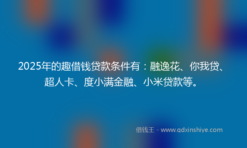 2025年的趣借钱贷款条件有：融逸花、你我贷、超人卡、度小满金融、小米贷款等。