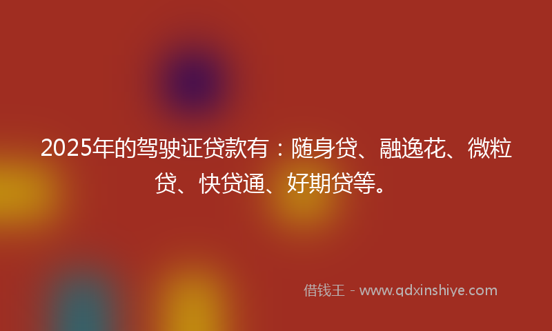 2025年的驾驶证贷款有：随身贷、融逸花、微粒贷、快贷通、好期贷等。