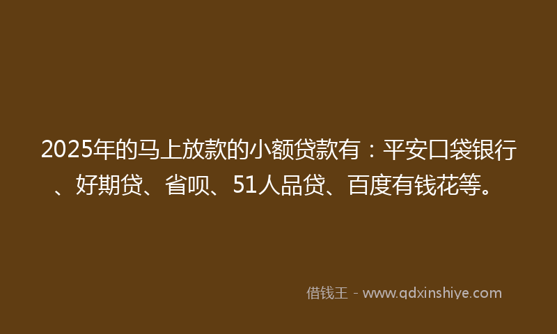 2025年的马上放款的小额贷款有：平安口袋银行、好期贷、省呗、51人品贷、百度有钱花等。