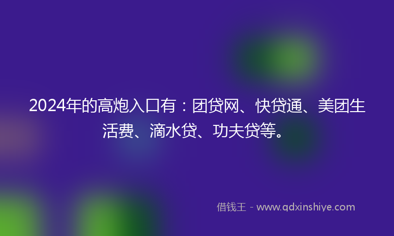 2024年的高炮入口有：团贷网、快贷通、美团生活费、滴水贷、功夫贷等。