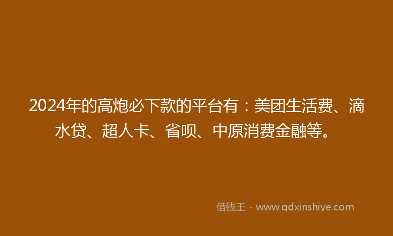 2024年的高炮必下款的平台有：美团生活费、滴水贷、超人卡、省呗、中原消费金融等。