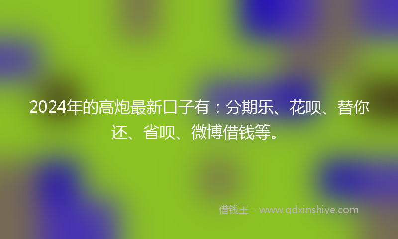 2024年的高炮最新口子有：分期乐、花呗、替你还、省呗、微博借钱等。