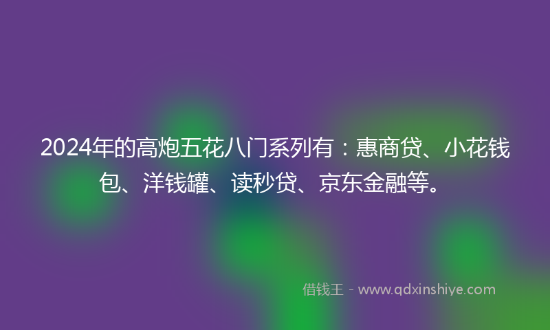 2024年的高炮五花八门系列有：惠商贷、小花钱包、洋钱罐、读秒贷、京东金融等。