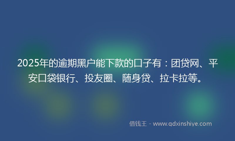 2025年的逾期黑户能下款的口子有：团贷网、平安口袋银行、投友圈、随身贷、拉卡拉等。