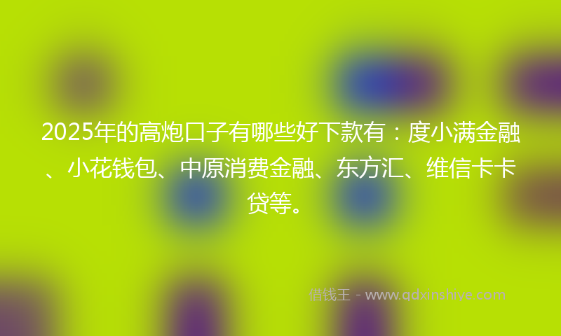 2025年的高炮口子有哪些好下款有：度小满金融、小花钱包、中原消费金融、东方汇、维信卡卡贷等。