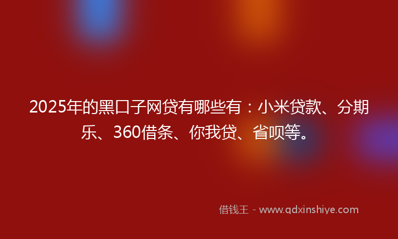 2025年的黑口子网贷有哪些有：小米贷款、分期乐、360借条、你我贷、省呗等。