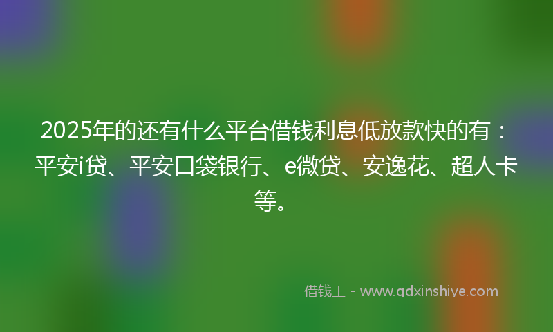 2025年的还有什么平台借钱利息低放款快的有：平安i贷、平安口袋银行、e微贷、安逸花、超人卡等。