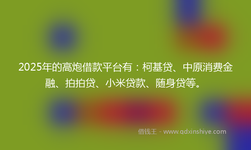 2025年的高炮借款平台有：柯基贷、中原消费金融、拍拍贷、小米贷款、随身贷等。