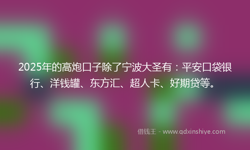 2025年的高炮口子除了宁波大圣有：平安口袋银行、洋钱罐、东方汇、超人卡、好期贷等。