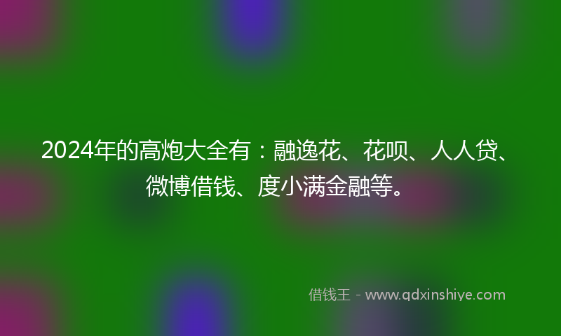 2024年的高炮大全有：融逸花、花呗、人人贷、微博借钱、度小满金融等。