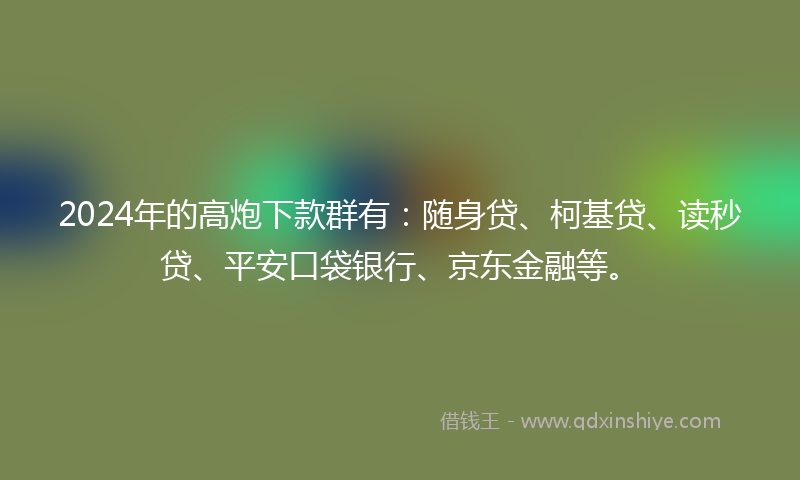 2024年的高炮下款群有：随身贷、柯基贷、读秒贷、平安口袋银行、京东金融等。